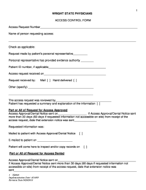Wright State Physicians Access Control Form