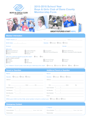 Boys & Girls Club of Dane County Membership Form