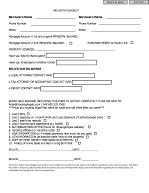 Short Sale Pre Listing Checklist