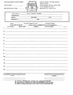 Sad Sacks Dues and Remittance Form