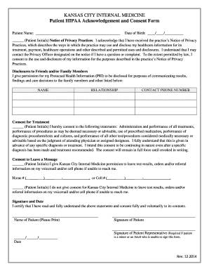 Patient HIPAA Acknowledgement and Consent Form