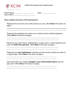 Health Risk Assessment Questionnaire
