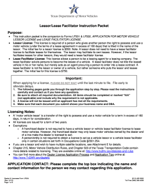 Texas Motor Vehicle Lessor License Application