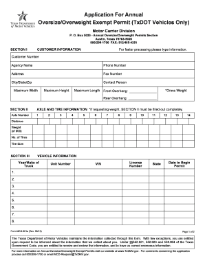 Texas Oversize Overweight Exempt Permit Application