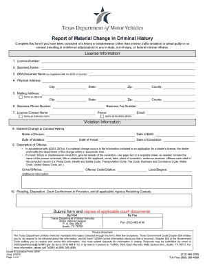 Texas Dealer Criminal History Change Form