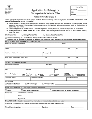 Texas Salvage or Nonrepairable Vehicle Title Application