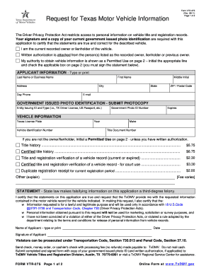 Texas Motor Vehicle Information Request Form