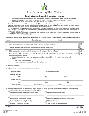 Texas Converter License Amendment Application
