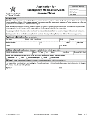 Texas Emergency Medical Services License Plates Application
