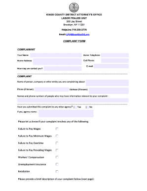 Kings County Labor Fraud Complaint Form
