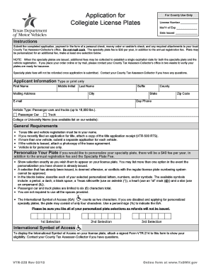 Texas Collegiate License Plate Application