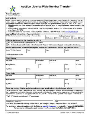 Texas Auction License Plate Transfer