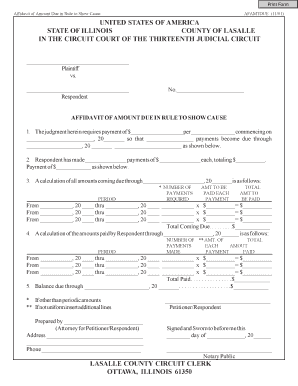 Affidavit of Amount Due in Rule to Show Cause