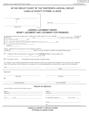 Agreed Money Judgment and Premises Order