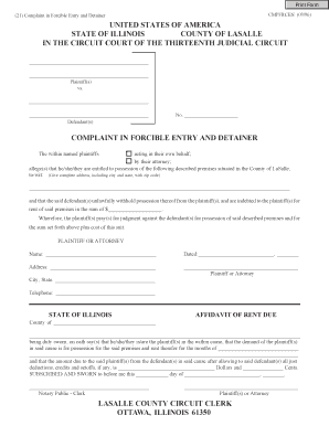 Complaint in Forcible Entry and Detainer