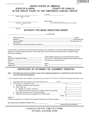Affidavit for Wage Deduction Order