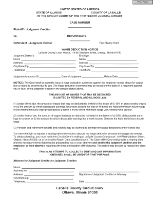 Illinois Wage Deduction Notice