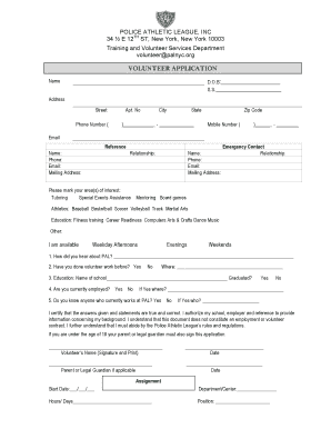 Police Athletic League Volunteer Application