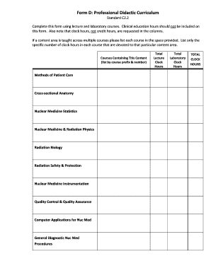 Form D Professional Didactic Curriculum
