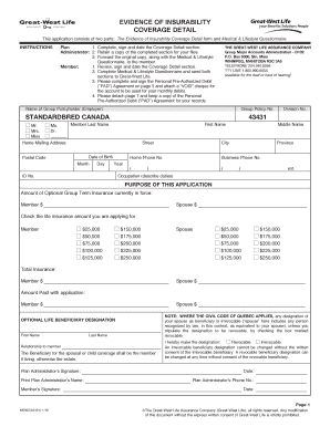 Evidence of Insurability Coverage Detail Form