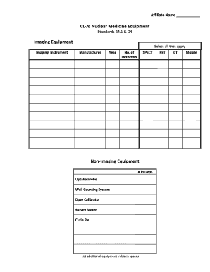 Nuclear Medicine Equipment Standards Form