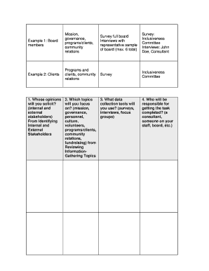 Inclusiveness Stakeholder Information Worksheet