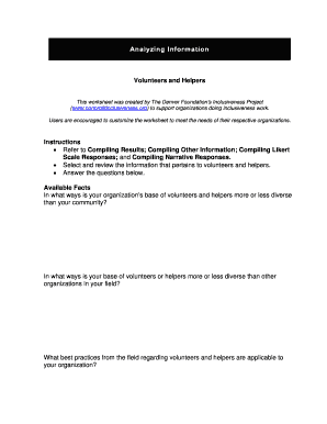 Volunteer and Helper Diversity Worksheet