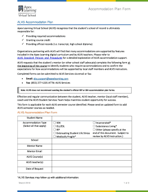 ALVS Accommodation Plan Form