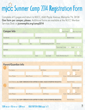 Summer Camp 2014 Registration Form