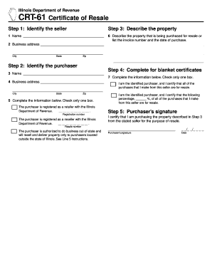 Illinois CRT-61 Certificate of Resale