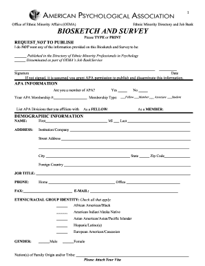 Ethnic Minority Directory and Job Bank Biosketch and Survey