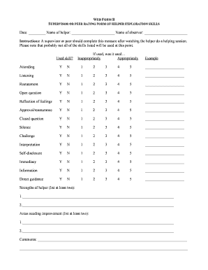 Supervisor Peer Rating Form of Helper Exploration Skills