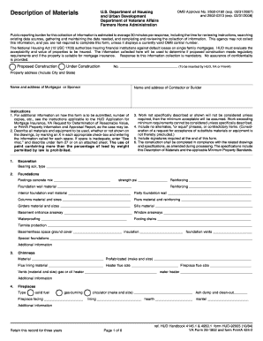 HUD-92005 Form Description of Materials
