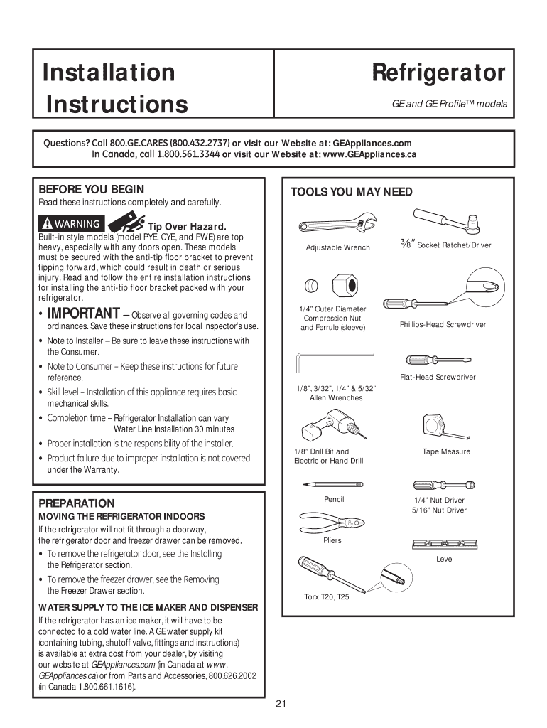 Fillable Online GE and GE Profile models Fax Email Print - pdfFiller