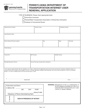 Pennsylvania DOT Internet User Renewal Application