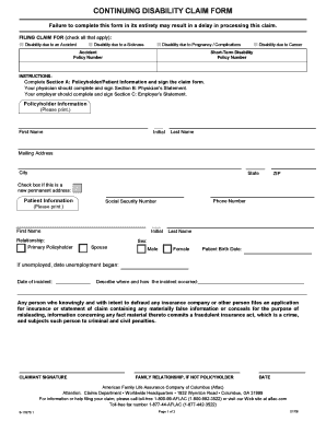 Continuing Disability Claim Form