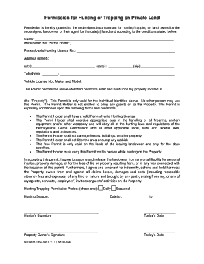 Pennsylvania Hunting Permission Form