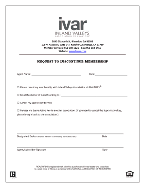 Request to Discontinue Membership