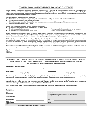 Thunder Bay Hydro Customer Consent Form