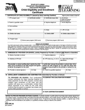 Florida VPK Child Eligibility Certificate