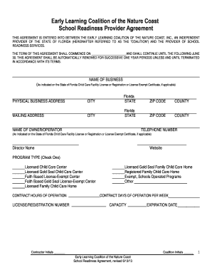 School Readiness Provider Agreement