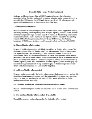 Form 55-102F3 Issuer Profile Supplement