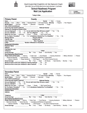 School Readiness Program Wait List Application