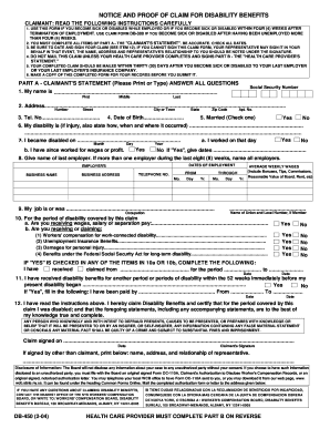Notice and Proof of Claim for Disability Benefits