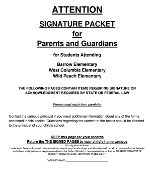 Student Code of Conduct and Handbook Signature Packet