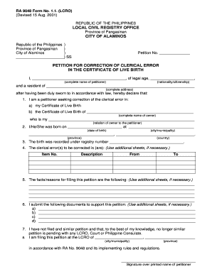 Petition for Correction of Clerical Error in Certificate of Live Birth