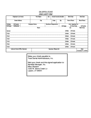 TDA Dental Eclipse Enrollment Form