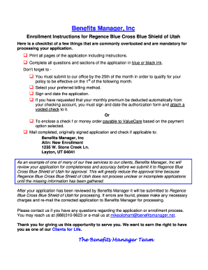 Regence Blue Cross Blue Shield of Utah Enrollment Application