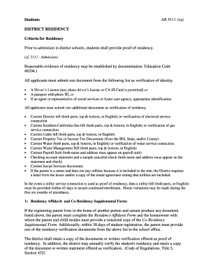 Fountain Valley Residency Requirements Form