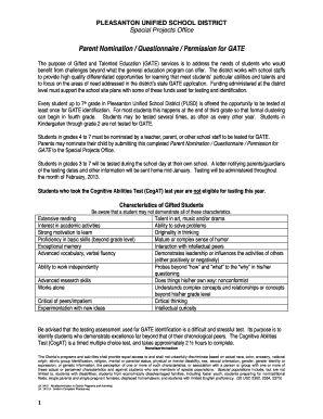 Parent Nomination for GATE Testing
